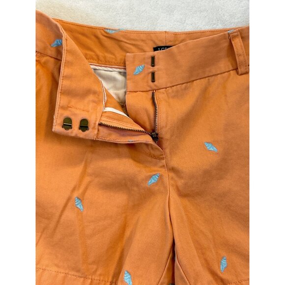 J.Crew Women's Shorts Size 8 Embroidered Sea Shells Cotton Orange Melon Chino - Picture 4 of 9